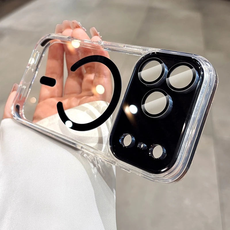 Minimalist Solid-Color Crystal-Clear Magnetic Case for iPhone