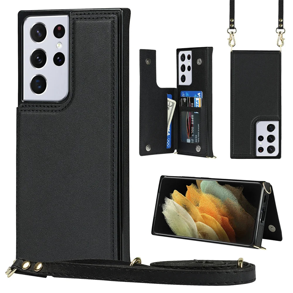 Crossbody Multi Card Slot Wallet Leather  Case for Samsung