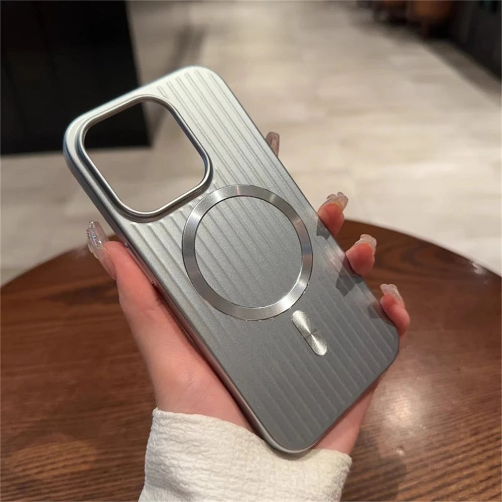 Magsafe Magnetic Luxury Corrugated Pattern Matte Case For iPhone 