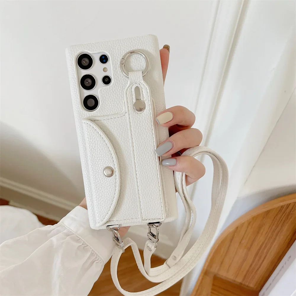 Wrist Strap Crossbody Card Holder Wallet Case for Samsung