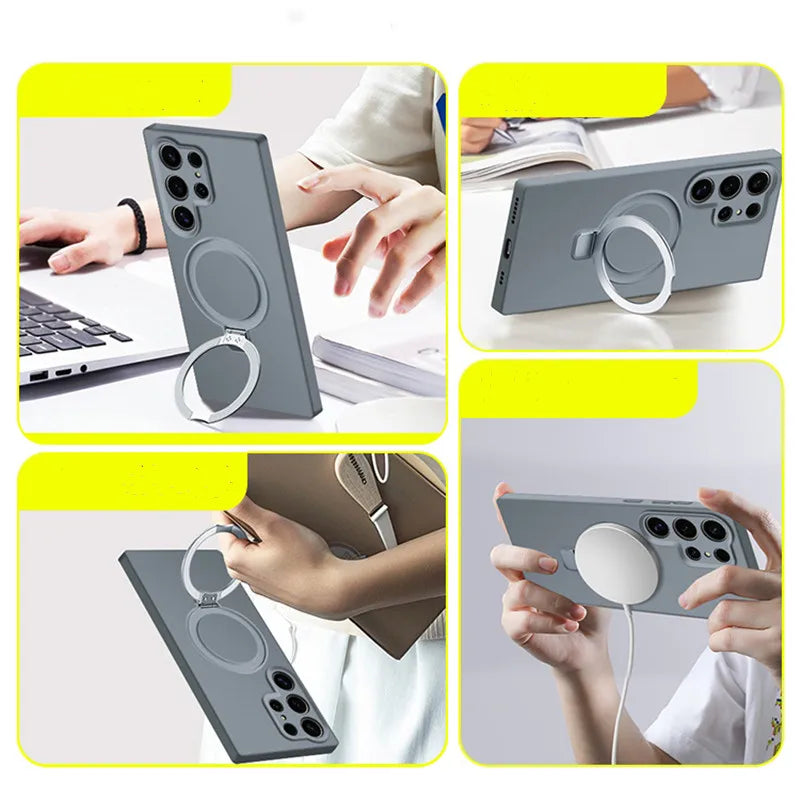 Magnetic Metal Stand Holder Silicone Case For Samsung