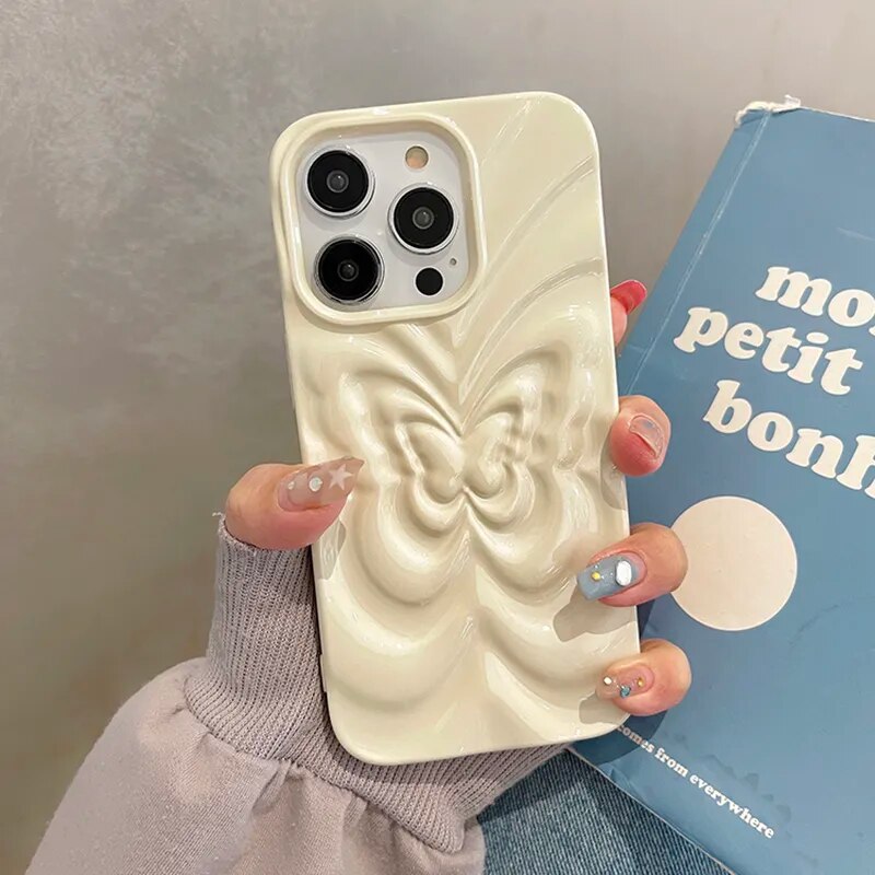 Ins 3D Fold Butterfly Glossy Case For iPhone