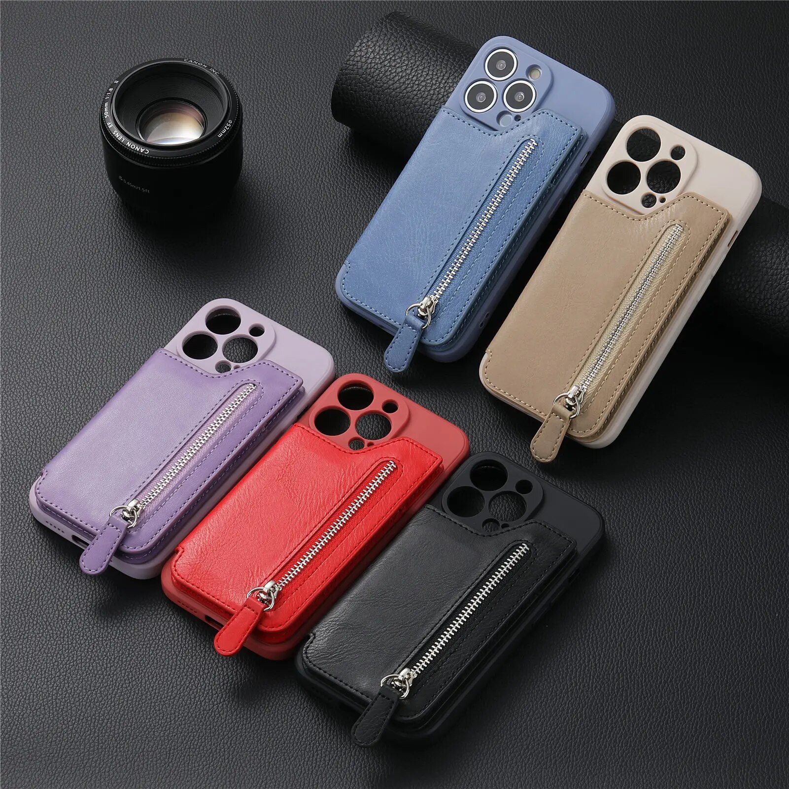 Zipper Cards Leather Wallet Case For iPhone