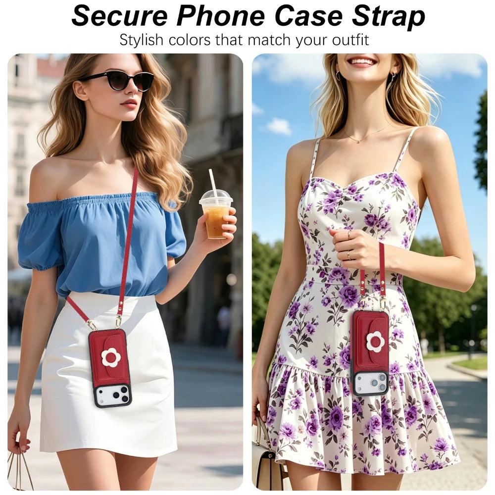 Cards Cash Slots Crossbody Leather Wallet Stand Case For iPhone