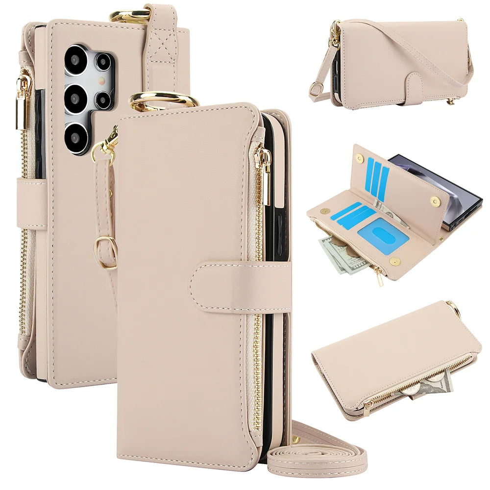 Crossbody Leather Wallet Case for Samsung