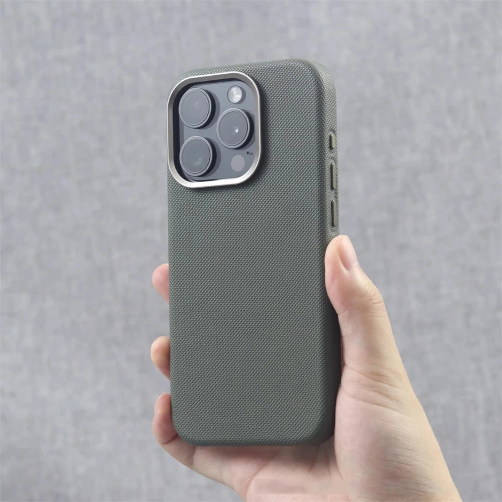 Alloy Lens Frame Particle Leather Magnetic Case For iPhone