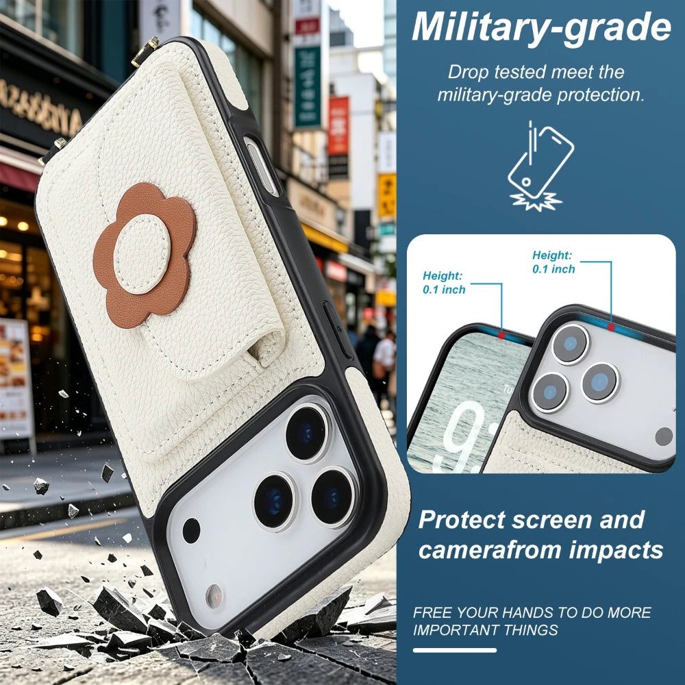 Cards Cash Slots Crossbody Leather Wallet Stand Case For iPhone