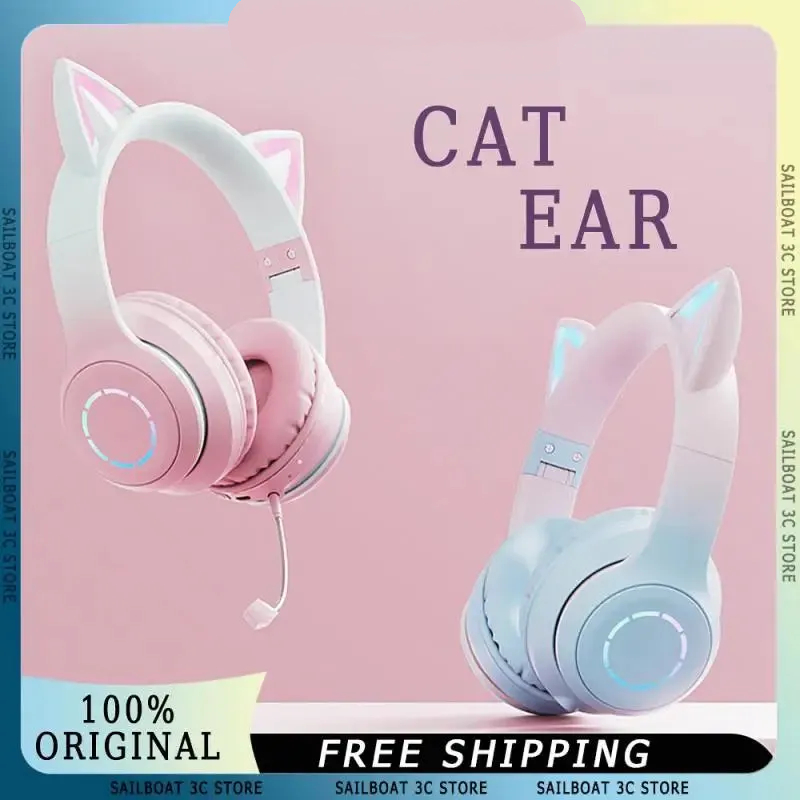 Cat-ears Wireless Headphones With Mic 2-mode RGB