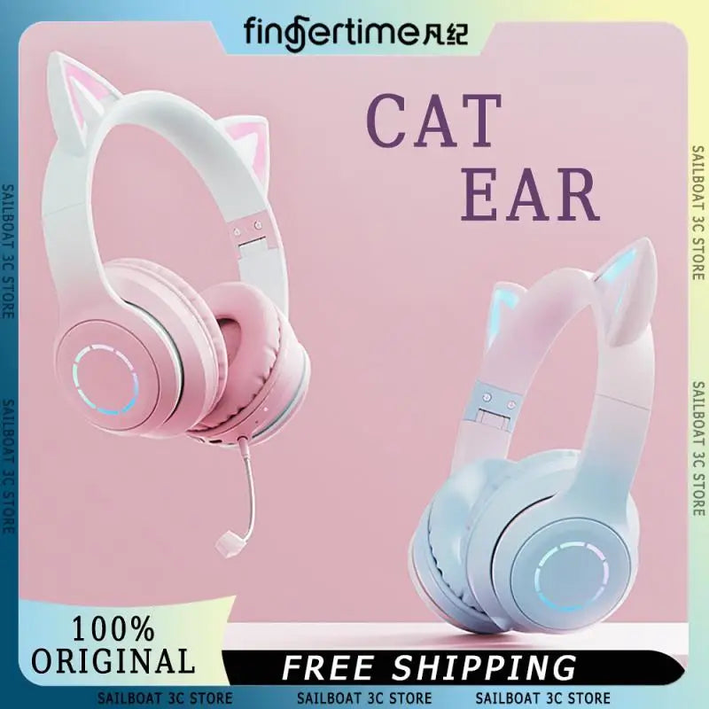 Cat-ears Wireless Headphones With Mic 2-mode RGB