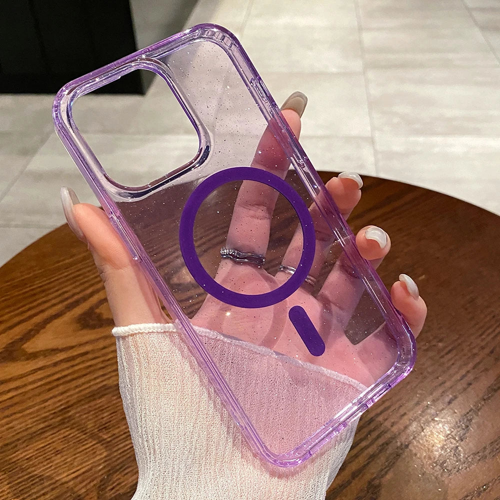 Magsafe Magnetic Ultra Thin Shockproof Transparent Glitter Case For iPhone