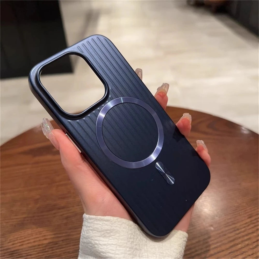 Magsafe Magnetic Luxury Corrugated Pattern Matte Case For iPhone 