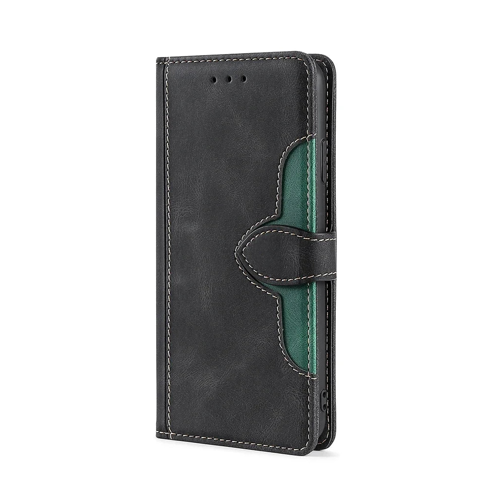 Contrasting Color Flip Magnet Buckle Leather Case For Samsung