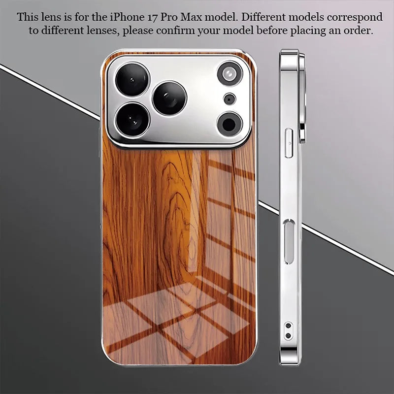 Solid Wood Texture Pattern Glass Electroplate Case For iPhone