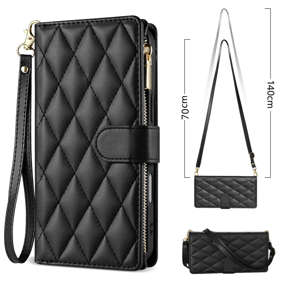 Crossbody Zipper Card Slot Leather Wallet Case For Samsung