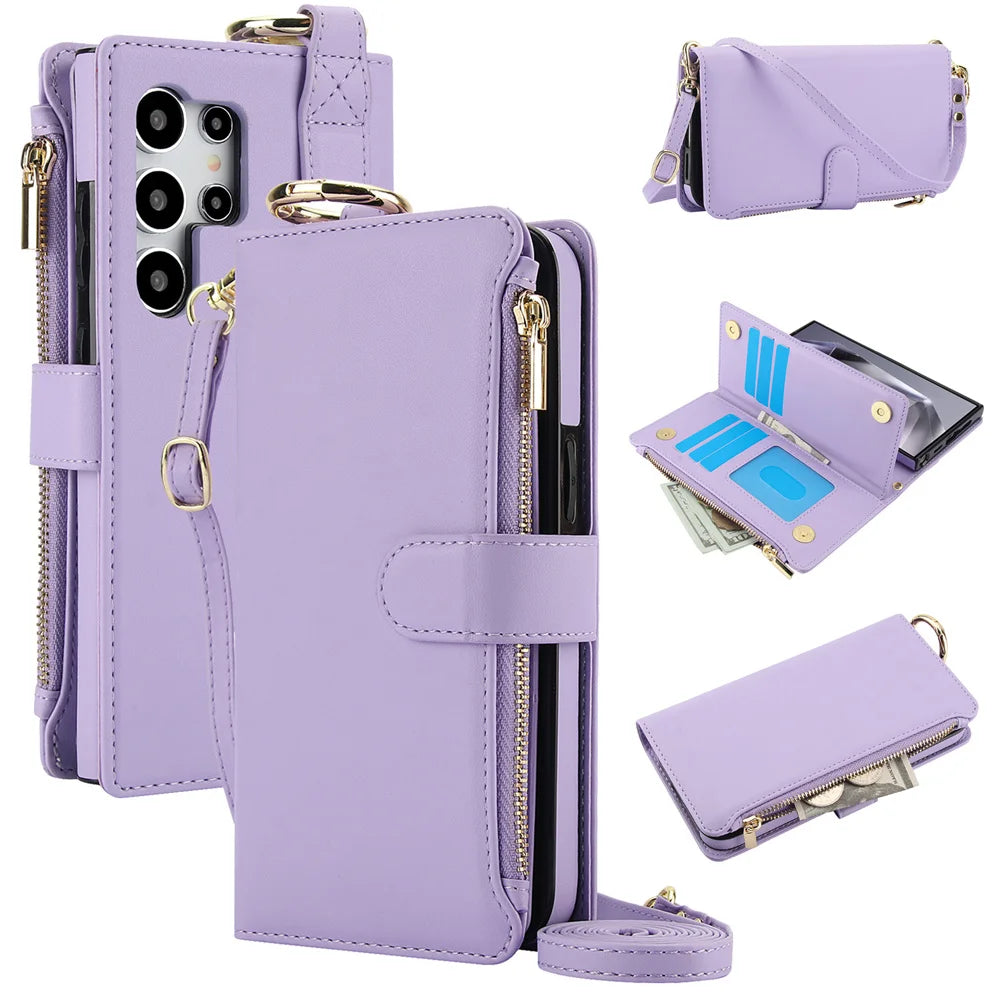 Crossbody Leather Wallet Case for Samsung