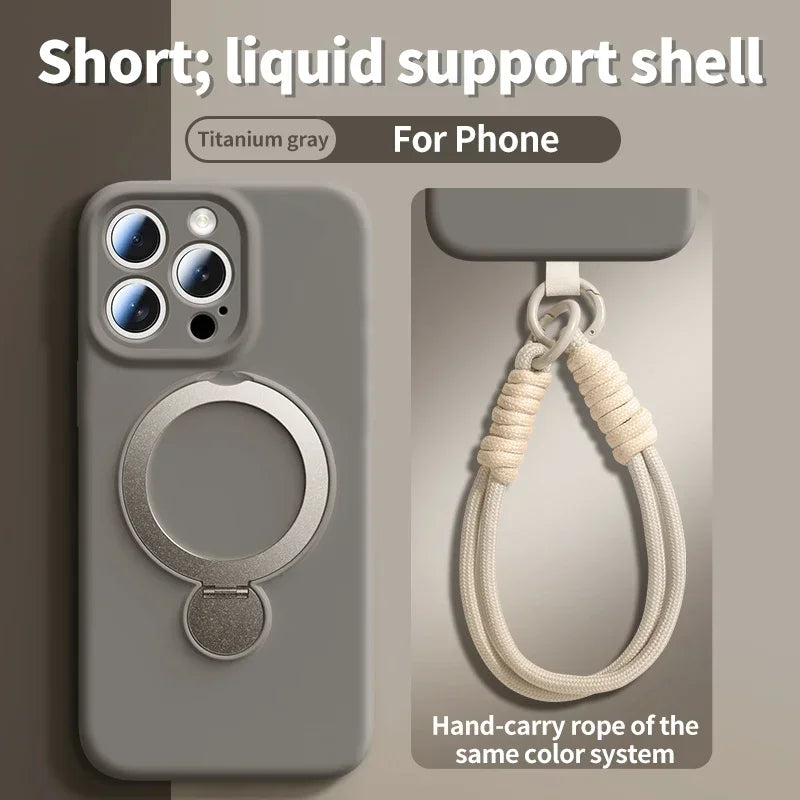lanyard Liquid Silicone Bracket Magnetic Case For iPhone