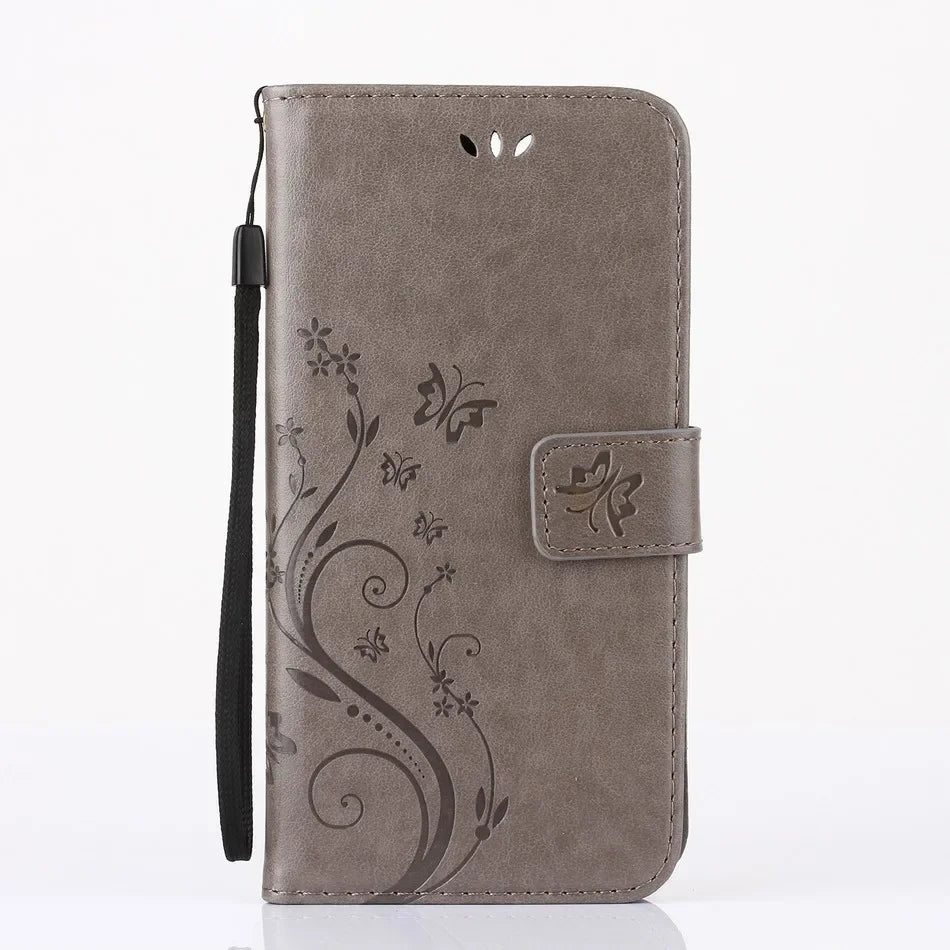 Butterfly embossing Flip Stand Leather Wallet Case For iPhone