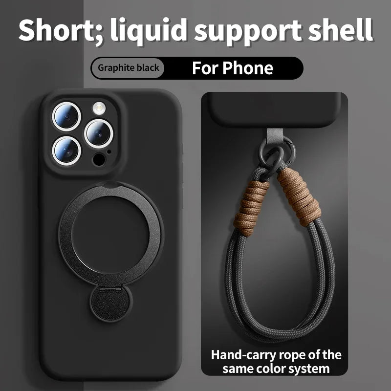 lanyard Liquid Silicone Bracket Magnetic Case For iPhone