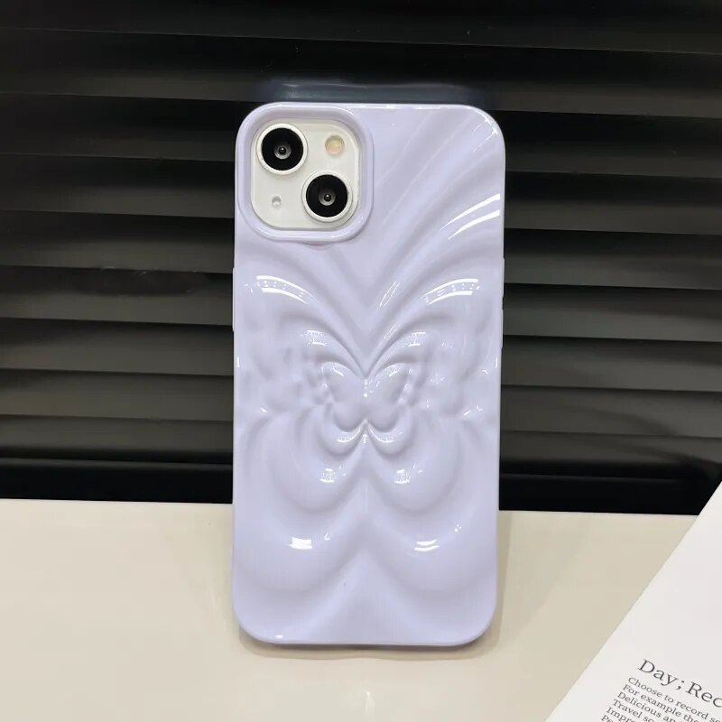 Ins 3D Fold Butterfly Glossy Case For iPhone