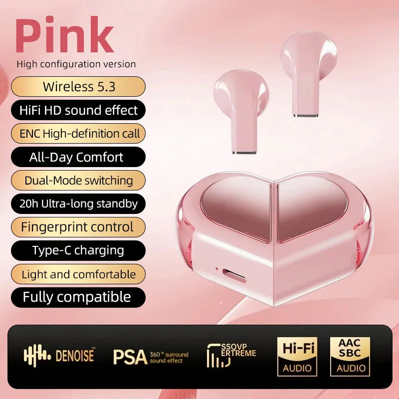 Bluetooth Wireless Earbuds—Rotating Heart-Shaped Charging Case