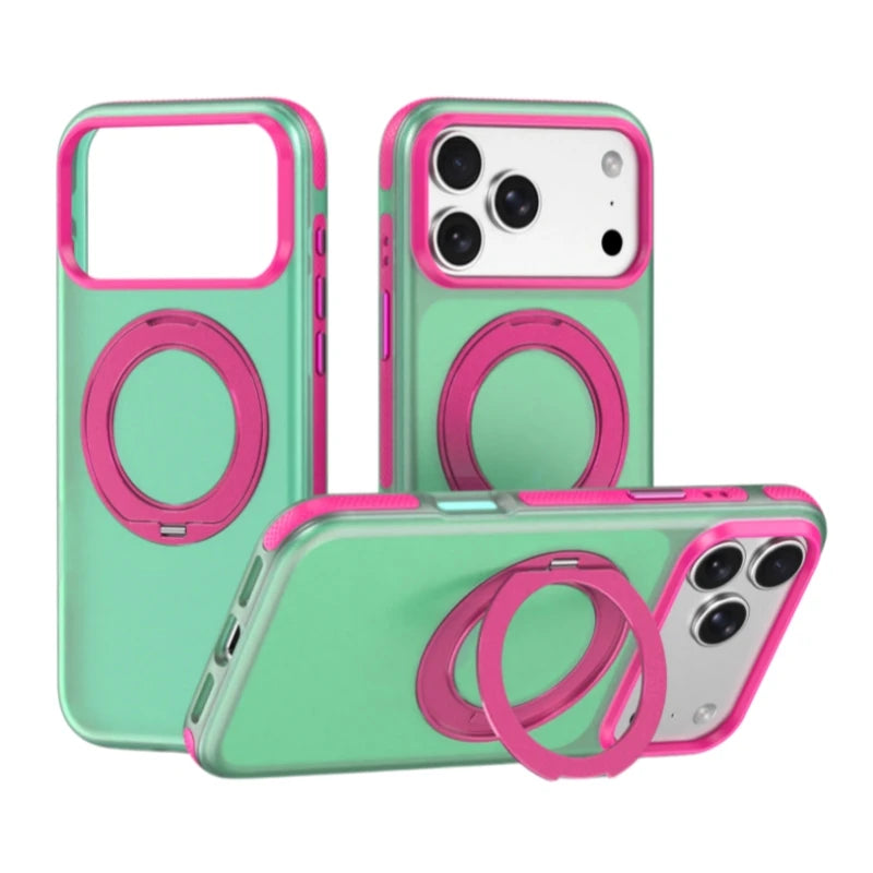 Metal Ring Stand Matte Translucent Magnetic Case for iPhone