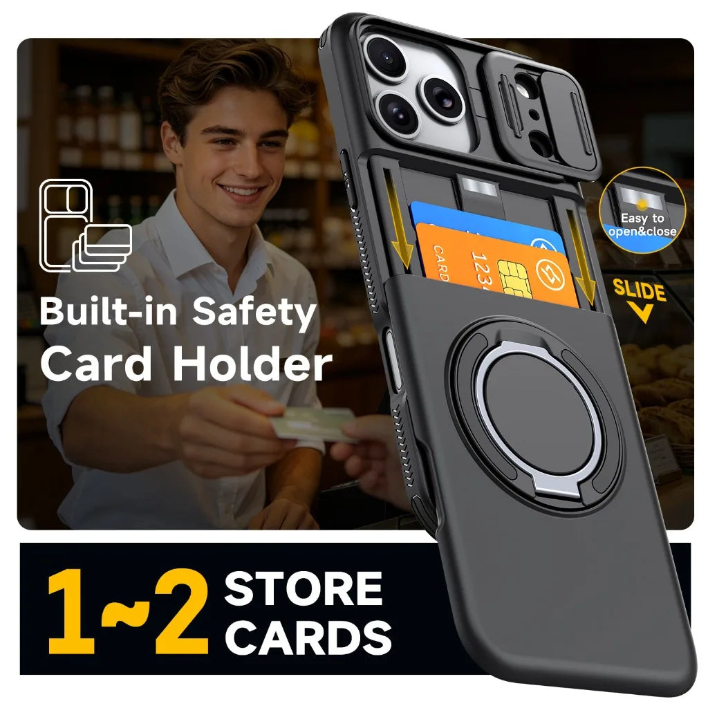 Multifunctional Magnetic Kickstand Slide Wallet Case For iPhone