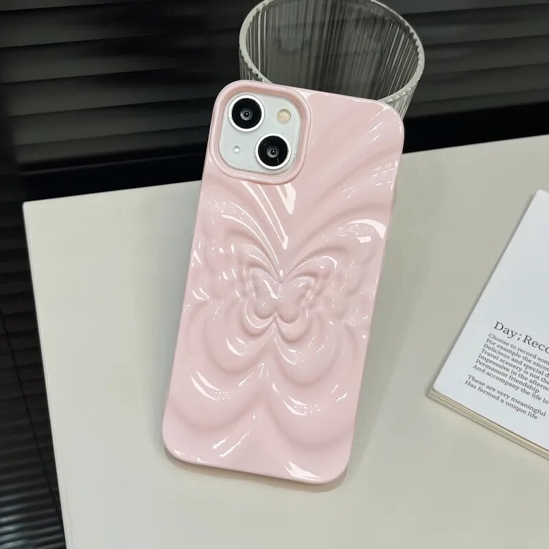 Ins 3D Fold Butterfly Glossy Case For iPhone