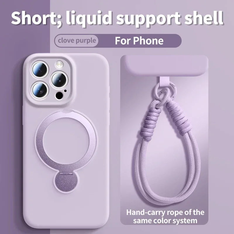 lanyard Liquid Silicone Bracket Magnetic Case For iPhone