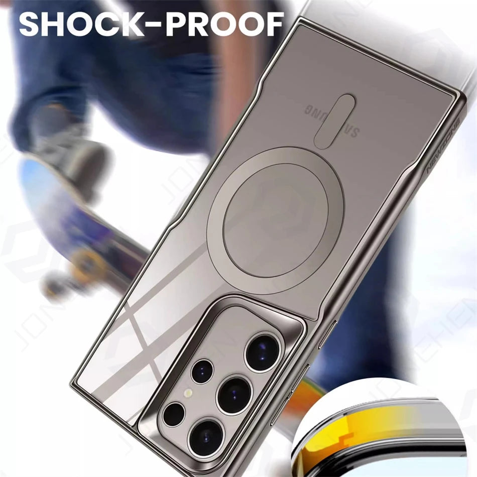 Magsafe Magnetic Electroplating armor waist transparent case for Samsung