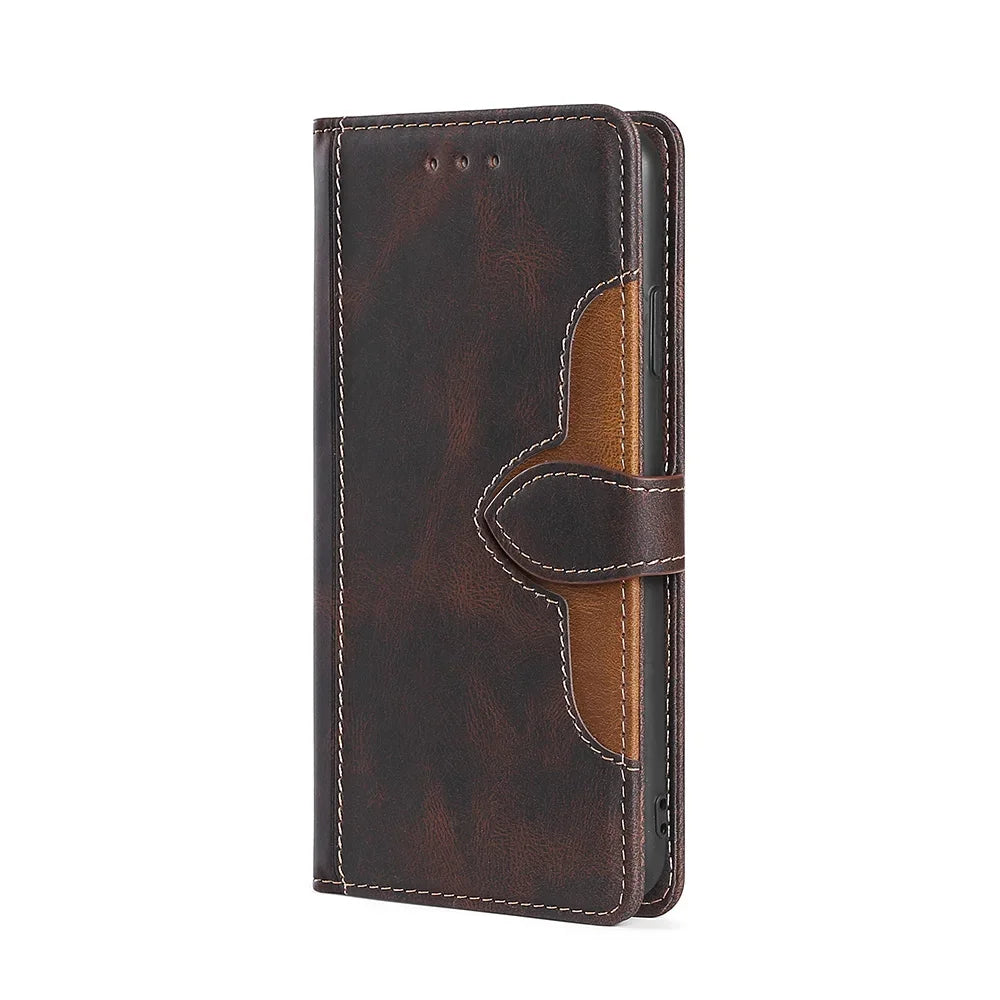 Contrasting Color Flip Magnet Buckle Leather Case For Samsung