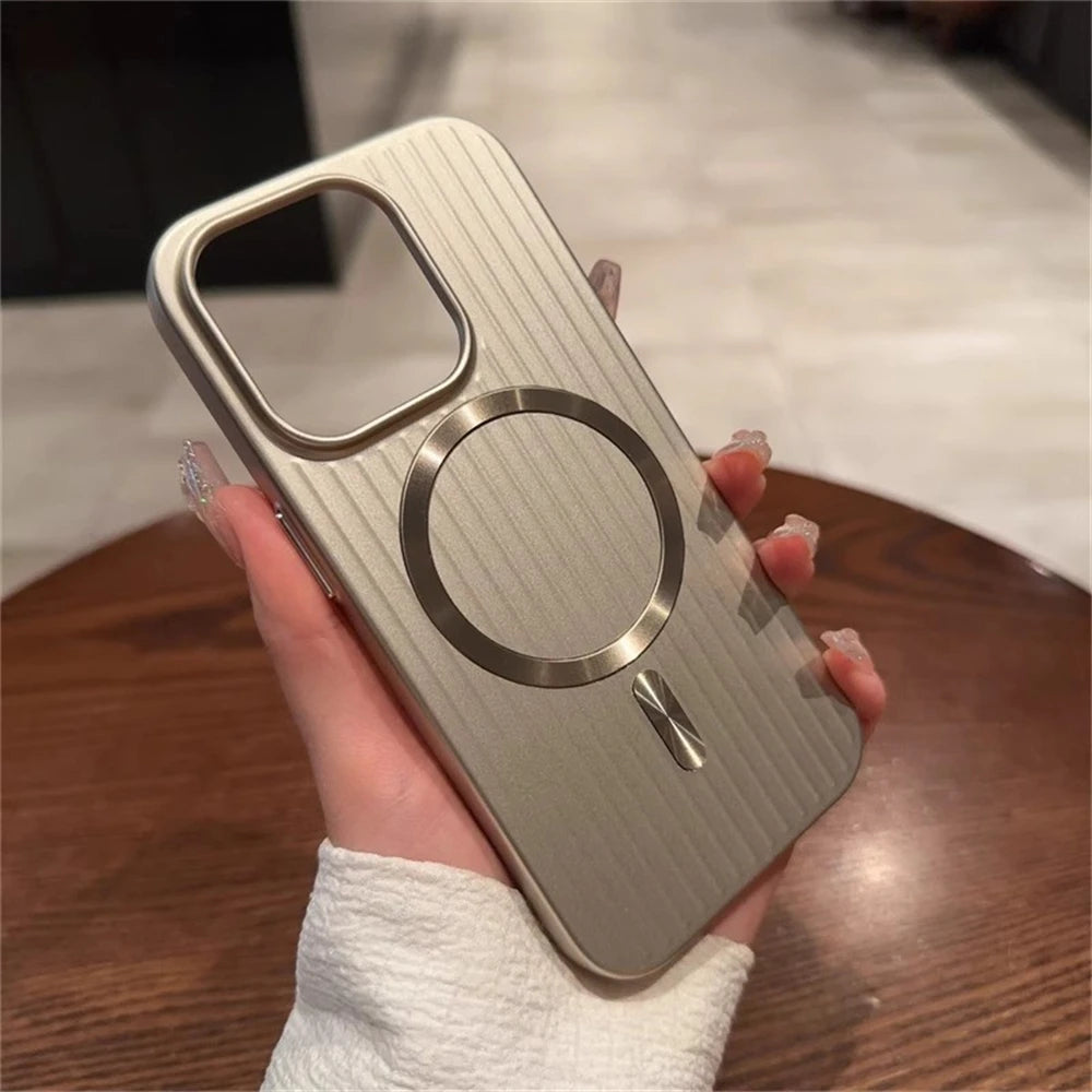 Magsafe Magnetic Luxury Corrugated Pattern Matte Case For iPhone 