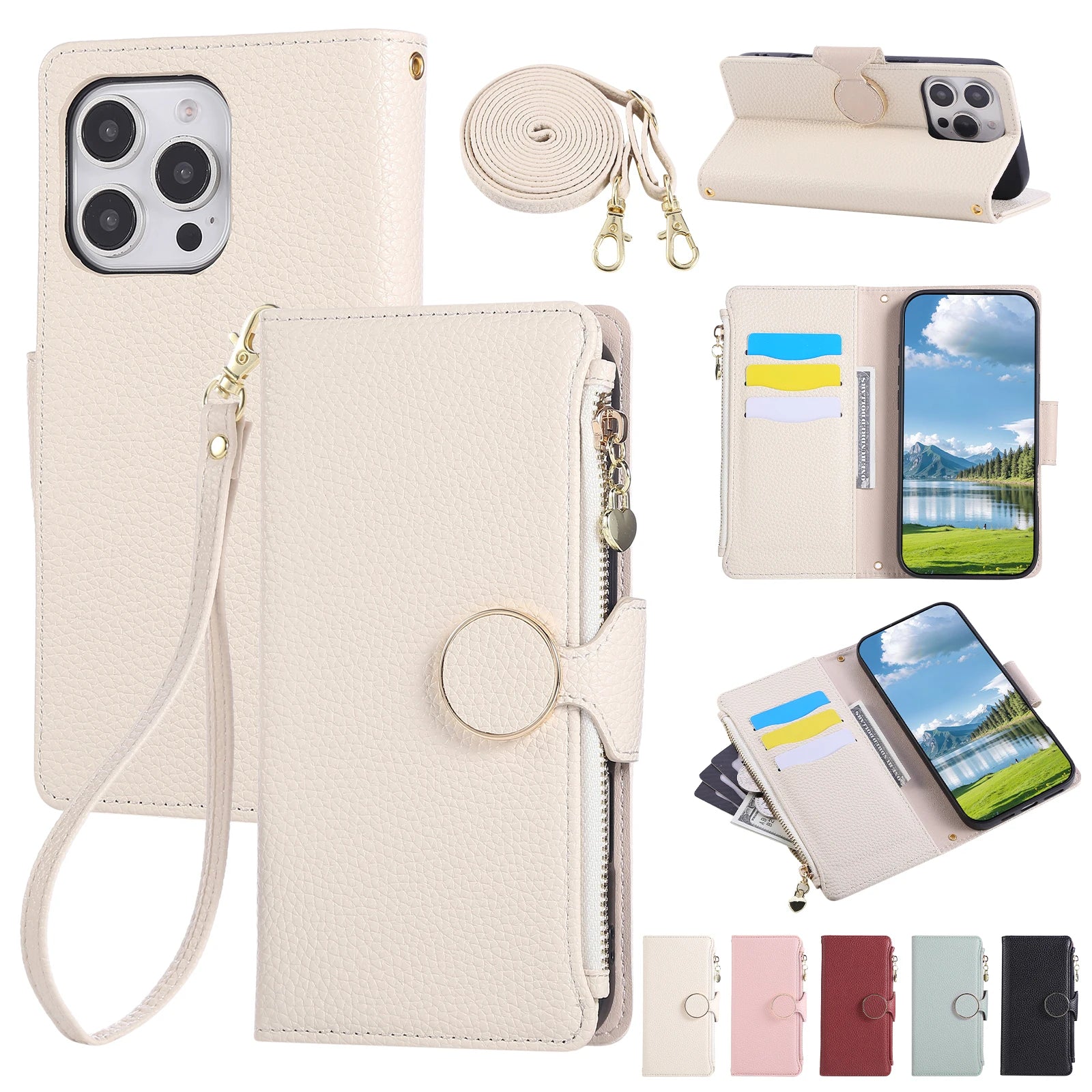 Crossbody Zipper Cards Solt Leather Wallet Case For iPhone