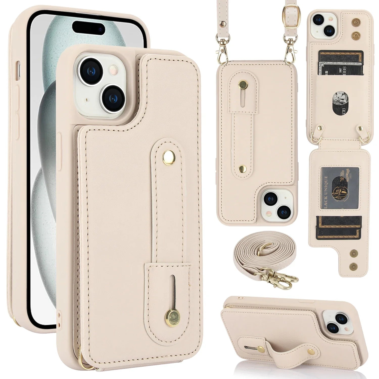 Crossbody Wristband Leather Wallet Card Slot Case for iPhone