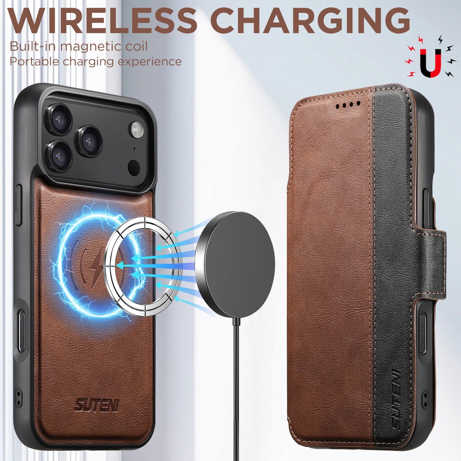 Magsafe Magnetic  Leather Wallet Case For iPhone