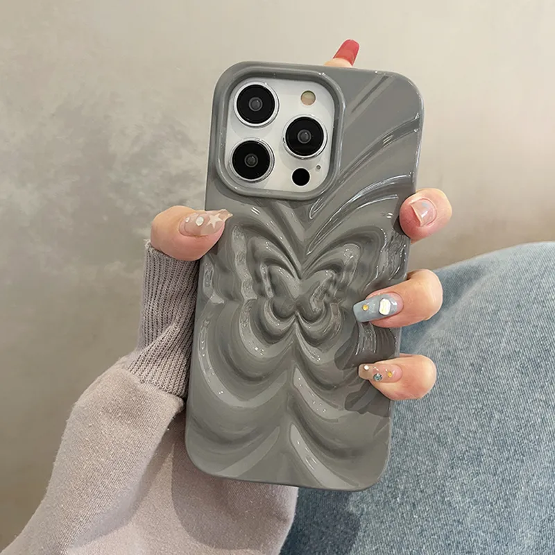 Ins 3D Fold Butterfly Glossy Case For iPhone