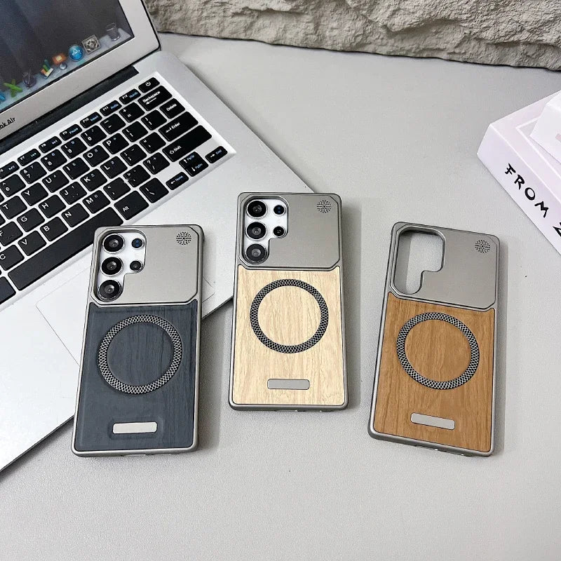 Wood Grain Frameless Leather Case For Samsung