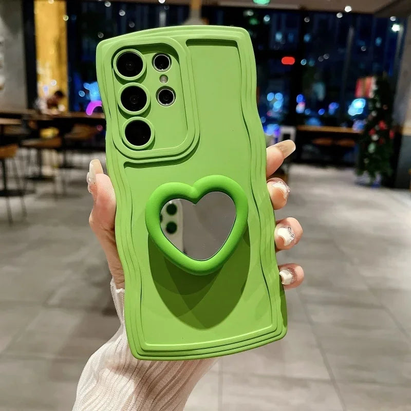 Mirror Love Heart Bracket Case For Samsung