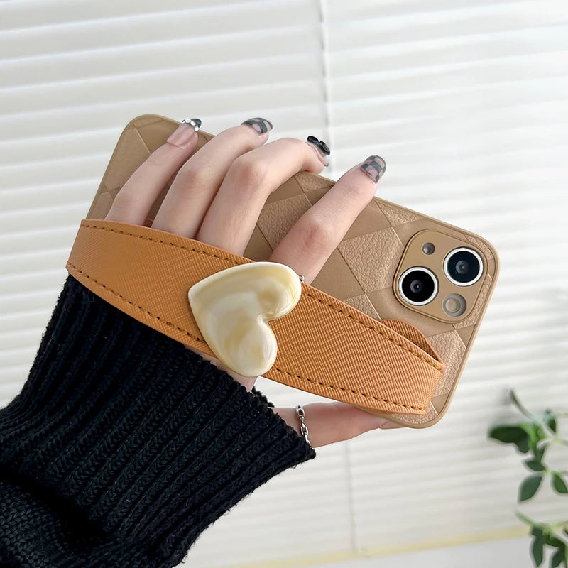 Rhombus Heart Wristband Crossbody Case for IPhone