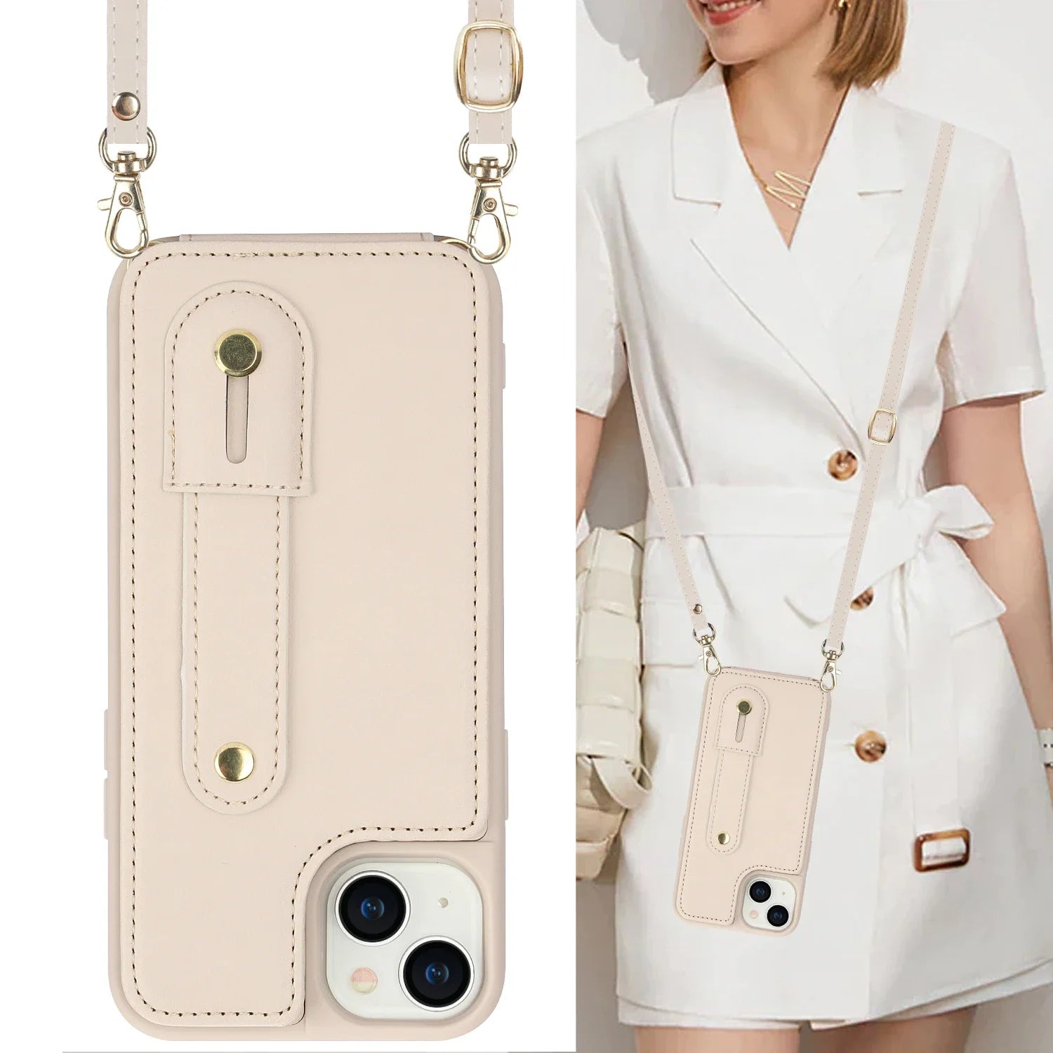 Crossbody Wristband Leather Wallet Card Slot Case for iPhone