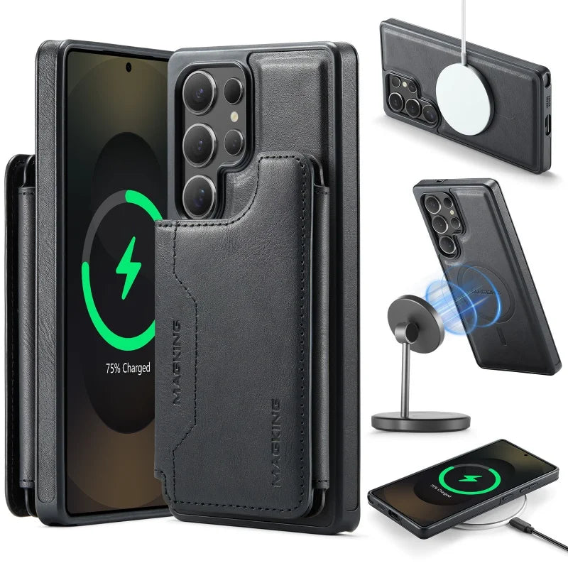 RFID MagSafe Magnetic Flip Leather Wallet Case for Samsung