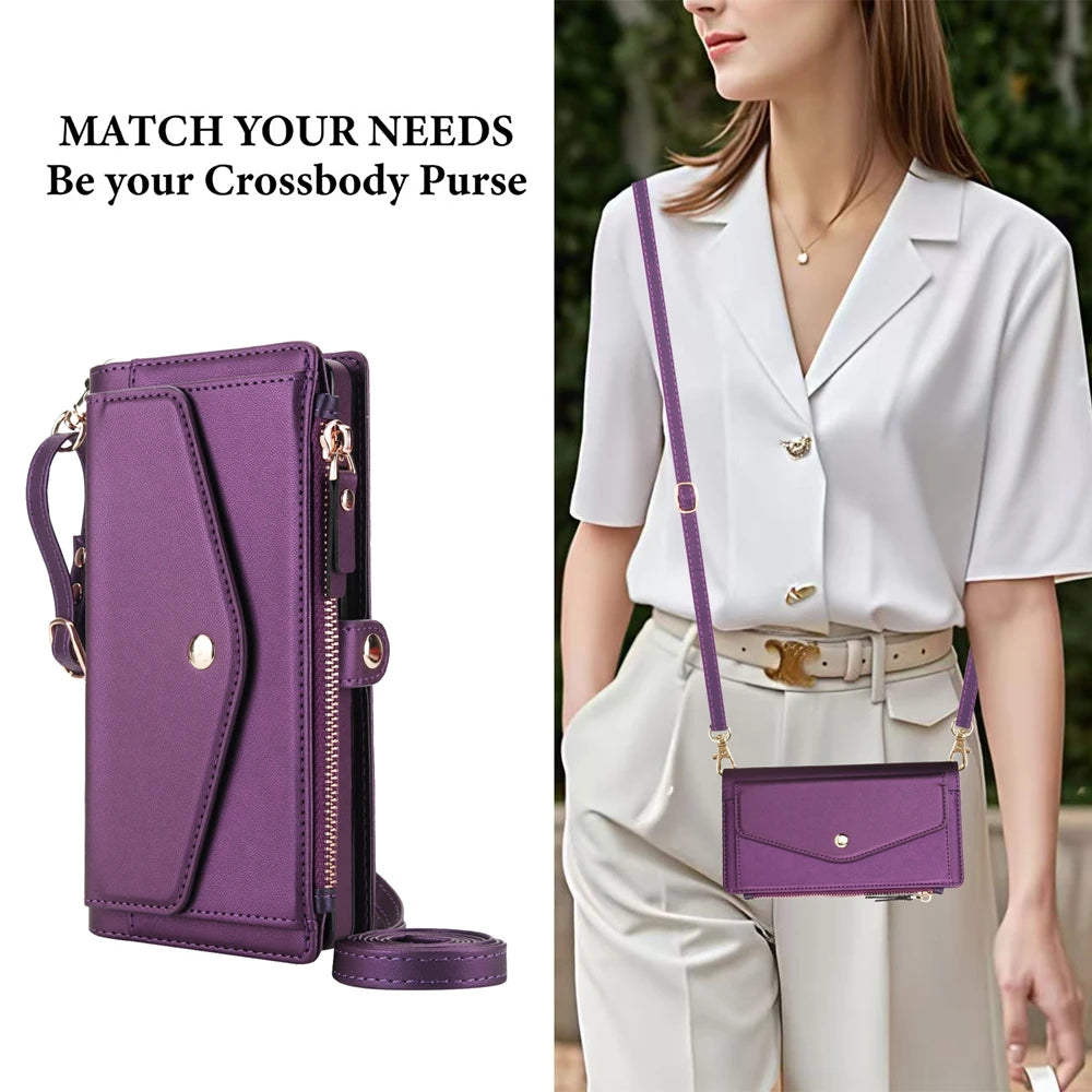 Magsafe RFID 2 in 1 Lanyard Zipper Leather Wallet Case for Samsung