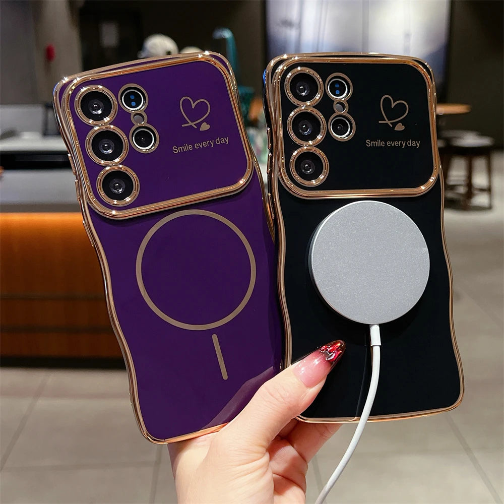 Love Heart Wavy Plating Magnetic Case For Samsung
