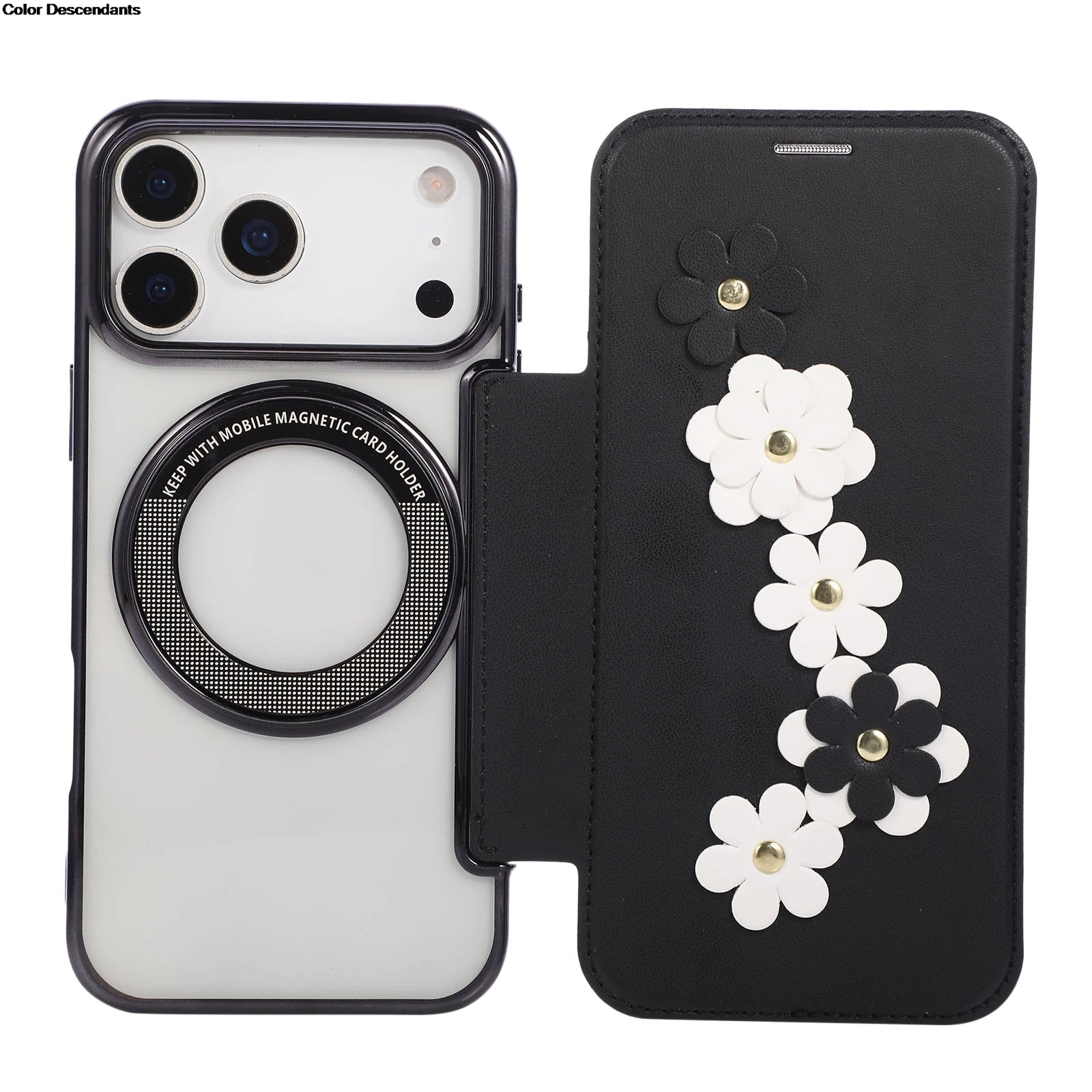 RFID 3D Flower Leather Flip Wallet Case For iPhone