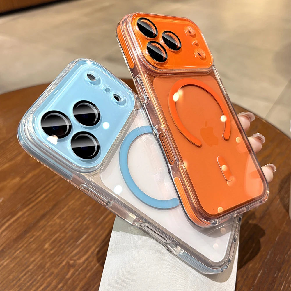 Minimalist Solid-Color Crystal-Clear Magnetic Case for iPhone