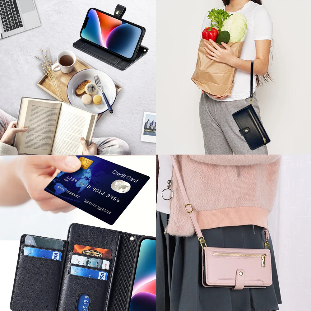 Card Slot Flip Wallet Crossbody Case for iphone