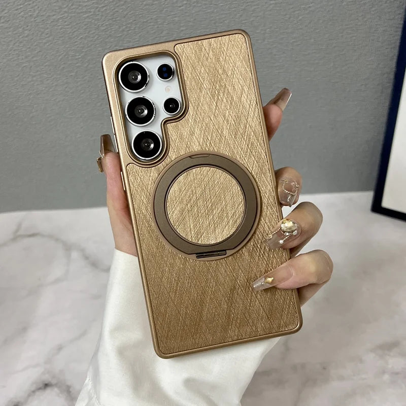 Golden Thread Texture MagSafe 360° Rotating Kickstand Case for Samsung