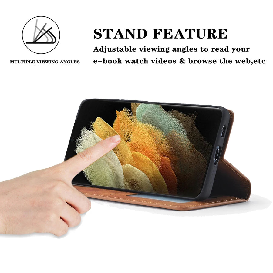 Wallet Magnetic Flip Card Slot Leather Case For Samsung