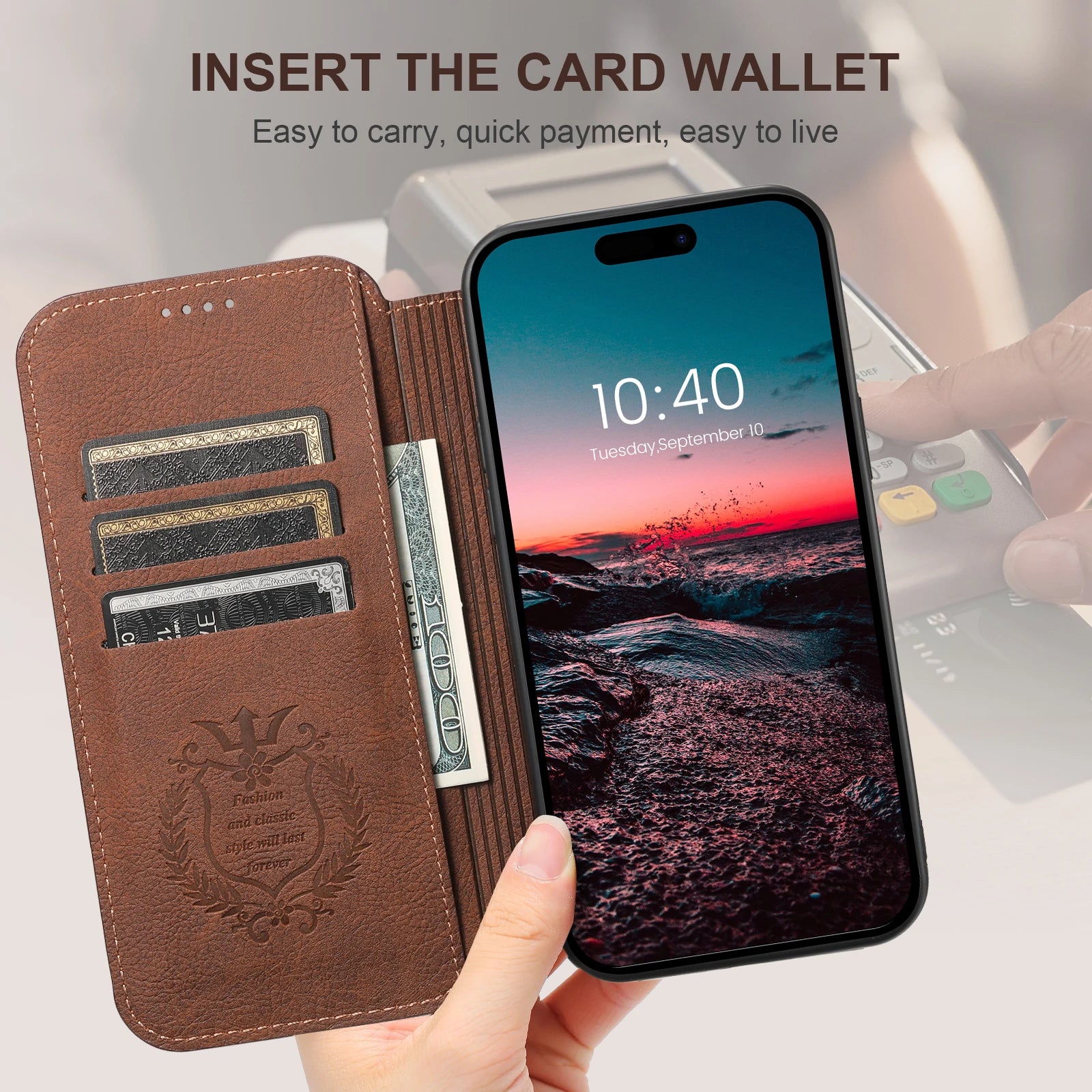 Compatible Wireless Charging Leather Phone Case For iPhone Flip Cover Wallet Card Holder