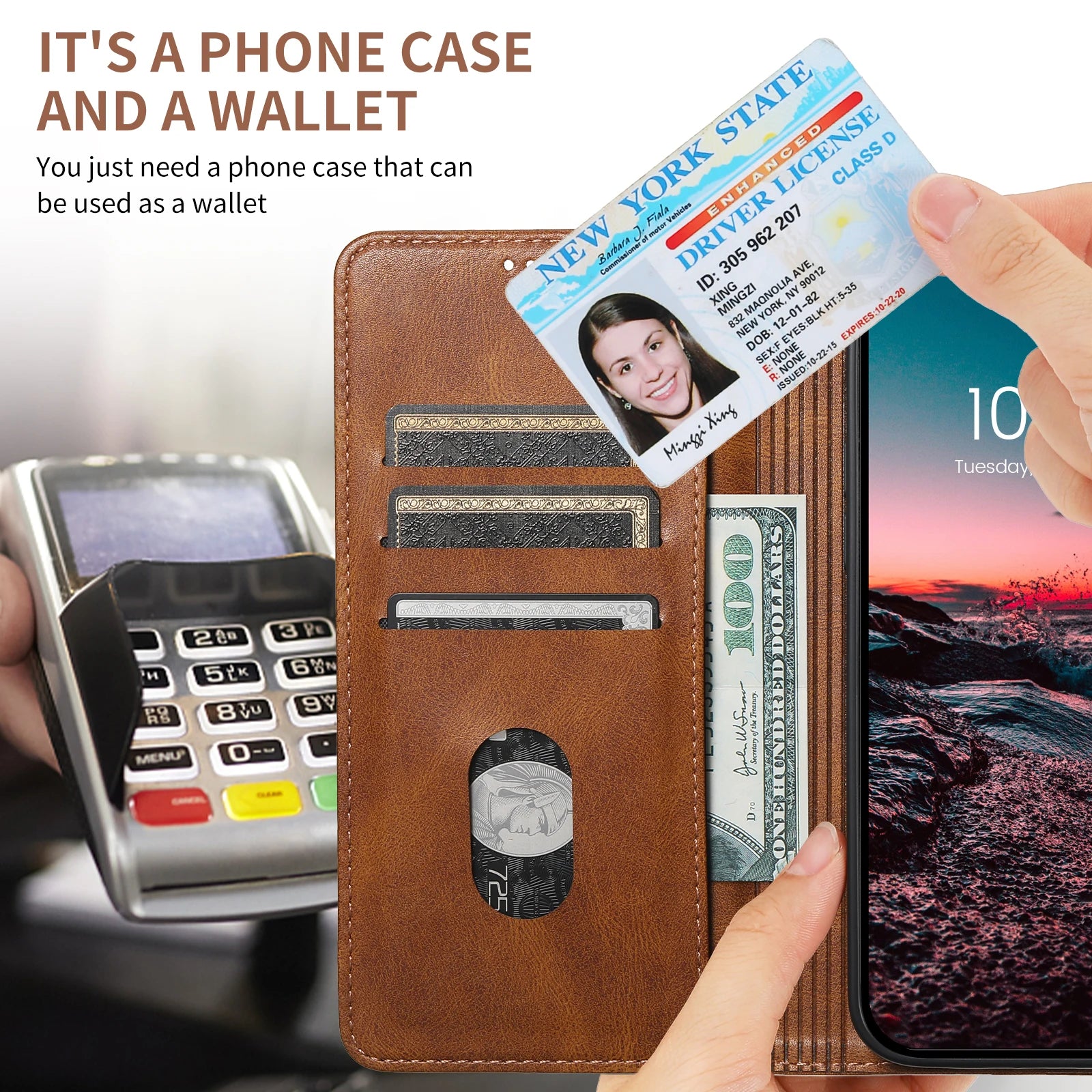 Leather Wallet Flip  Card Holder Cover For iphone