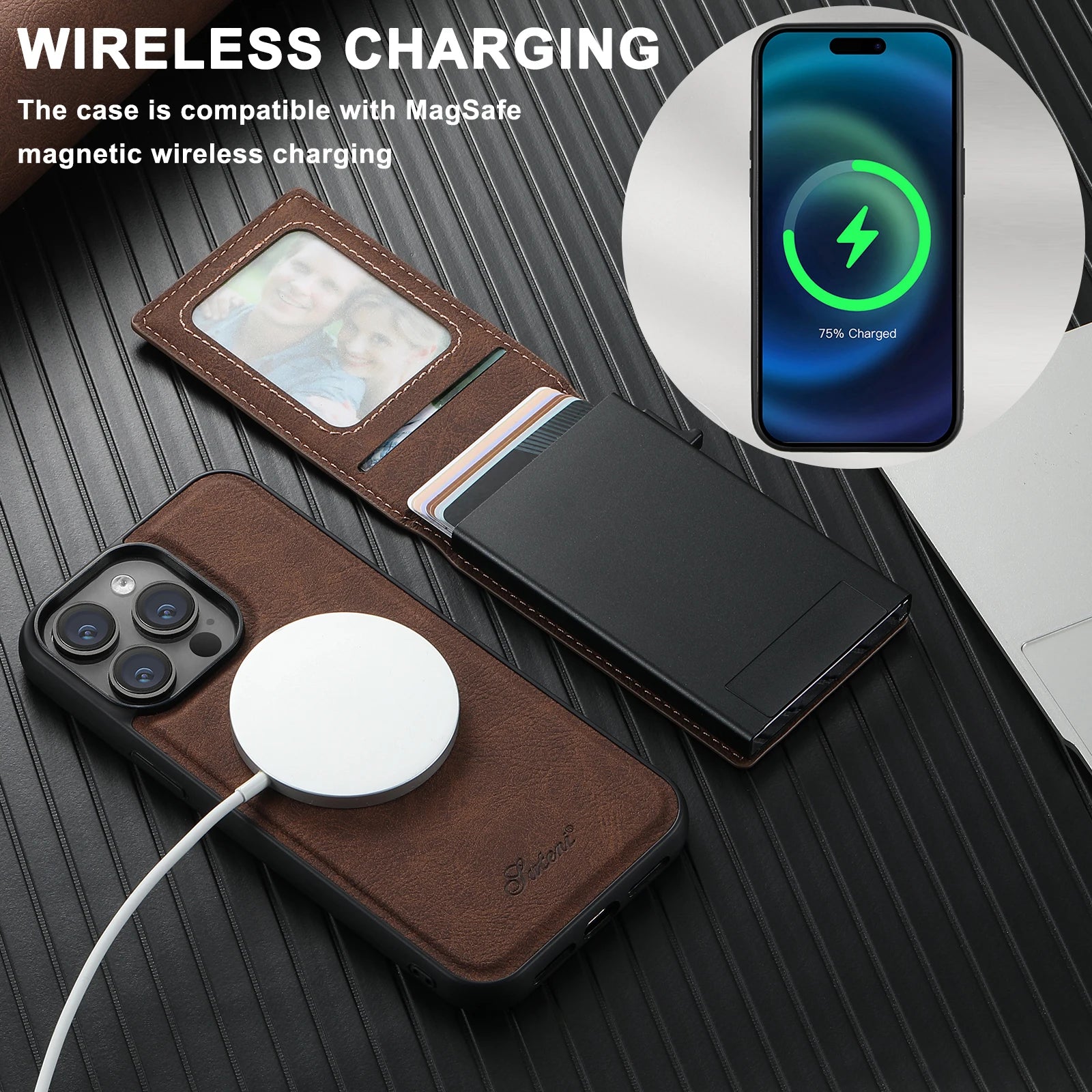 Wireless Charging  Leather Magnetic Wallet  Case For iPhone